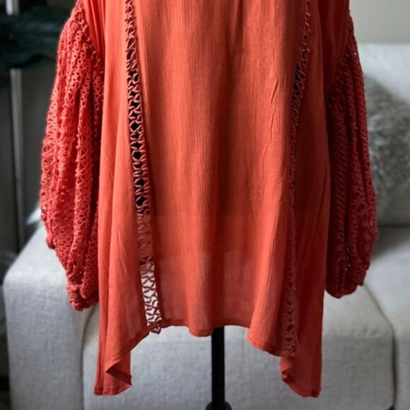 New Velzera Coral Lace Boho Hippie Oversized Relaxed Fit Tunic Shirt s m 1x 2x - Picture 2 of 4